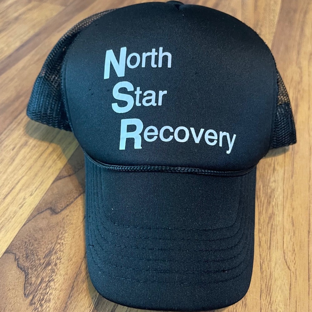 North Star Recovery Trucker Hat Mens OSFM Black Mesh Snapback Foam Cap Polyester